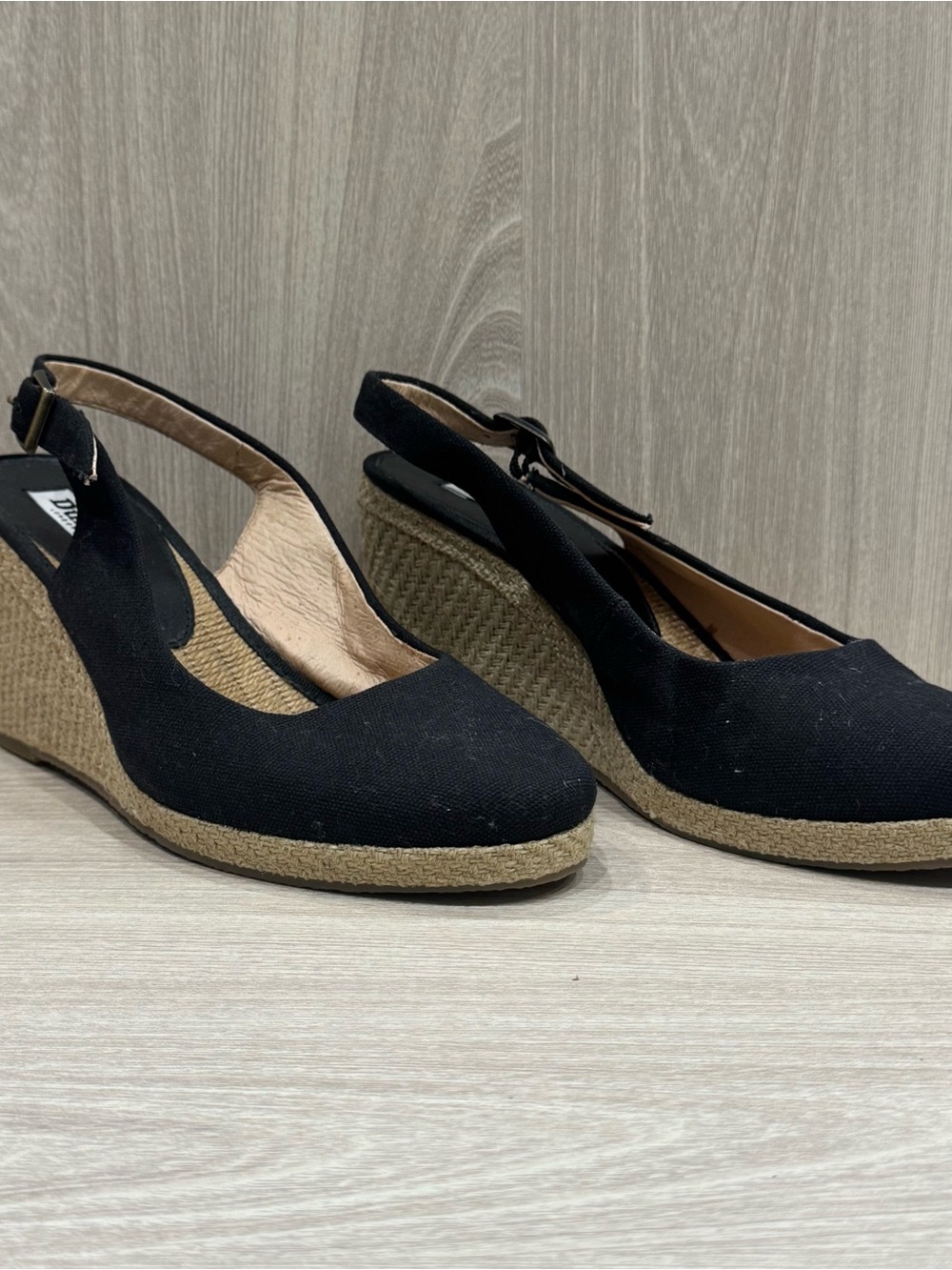 Dune London Black Canvas Espadrille Wedge Slingbacks